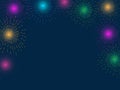 Colorful fireworks on blue gradient background. vector Festive background. copy space