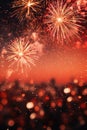 Colorful fireworks with bokeh effect on red sky background . Royalty Free Stock Photo