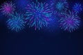 Colorful fireworks on a dark background. Bright fireworks in the night starry sky. Background for festive design, party. Vector