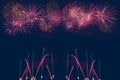 Colorful fireworks display on dark blue background Royalty Free Stock Photo