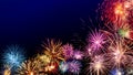 Colorful fireworks display on dark blue Royalty Free Stock Photo