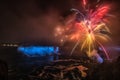 Colorful fireworks display over Niagara Falls on a late summer night Royalty Free Stock Photo