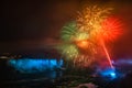 Colorful fireworks display over Niagara Falls on a late summer night. Royalty Free Stock Photo