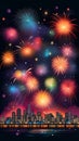 Colorful fireworks exploding in the night sky over a city AI Generated Royalty Free Stock Photo