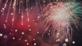 Colorful fireworks exploding in the night sky with vibrant red and green sparks explosion Royalty Free Stock Photo