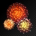 Colorful fireworks explosion on transparent background.