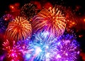 Colorful fireworks, fireworks, holiday, holiday, orange, blue, b Royalty Free Stock Photo