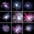 Colorful fireworks lights set