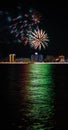 Colorful fireworks near water Royalty Free Stock Photo