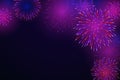 Colorful fireworks in the night starry sky. Bright fireworks on a dark background. Background for party, festive design. Vector Royalty Free Stock Photo
