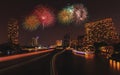 Colorful Fireworks in the river