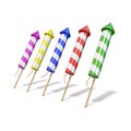 Colorful fireworks rockets. 3D render Royalty Free Stock Photo