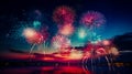 Colorful fireworks rumble into the night. Generative AI