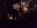 Fireworks during show at Newcastle Quayside on New Year`s Eve Royalty Free Stock Photo