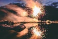 Annual Every year Firework show in the Glacier lagoon Iceland Royalty Free Stock Photo