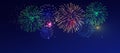 Colorful fireworks vector on dark blue background Royalty Free Stock Photo