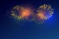 Colorful fireworks vector on dark blue background Royalty Free Stock Photo