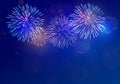 Colorful fireworks vector on dark blue background with sparking bokeh Royalty Free Stock Photo