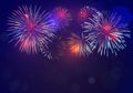 Colorful fireworks vector on dark blue background Royalty Free Stock Photo