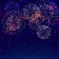 Colorful fireworks vector on dark blue background Royalty Free Stock Photo
