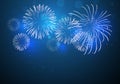 Colorful fireworks vector, sparkling in dark blue sky, fireworks for festive events