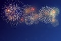 Colorful fireworks vector, sparkling in dark blue sky, fireworks for festive events