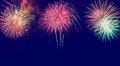 Colorful fireworks with wide blue copy space Royalty Free Stock Photo