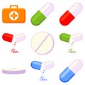 Colorful first aid kit content 9 element set Royalty Free Stock Photo