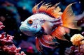 Colorful fish in aquarium tank. Beautiful underwater world with corals and tropical fish Royalty Free Stock Photo