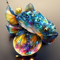 Colorful fish on a black reflective background. Close-up. generative AI