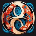 Colorful fish in the circle on a black background. Vector illustration AI generated Royalty Free Stock Photo