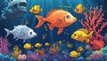 A colorful fish illustration in a blue ocean Royalty Free Stock Photo