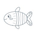 Colorful fish, sea animal. An inhabitant of the sea world, a cute underwater creature. Line art