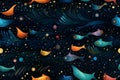 colorful fish and stars on a black background Royalty Free Stock Photo