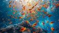 Colorful fish swarm in underwater vortex vibrant marine life in vivid coral reef scenery Royalty Free Stock Photo