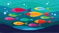 A of colorful fish swimming in harmony amidst the calm glasslike surface of the tranquil sea.. Vector illustration.