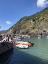 Colorful fisherman's boats in the marina of Vernazza Royalty Free Stock Photo