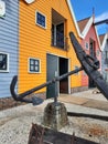 Colorful fishermenâs cottages at the harbour in Zoutkamp, Groningen