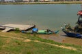 Colorful fishing boat on the banks of Mekong River in Phnom Penh, Cambodia Royalty Free Stock Photo