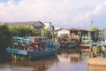 Colorful fishing boat at sea port