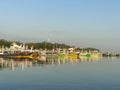 colorful fishing boats anchored in the harbor on Paiton beach Indonesia Royalty Free Stock Photo