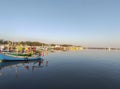 colorful fishing boats anchored in the harbor on Paiton beach Indonesia Royalty Free Stock Photo