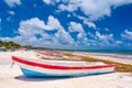 Colorful fishing boats at the beach in Tulum in Mexico Royalty Free Stock Photo