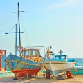 Fishing boats on dry boat parking Royalty Free Stock Photo