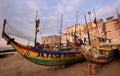 Colorful fishing boats in Anomabu, Ghana Royalty Free Stock Photo