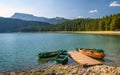 Colorful fishing boats at mountain lakes of Durmitor Royalty Free Stock Photo