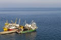 Colorful fishing boats on the Sea of Marmara, in Trilye, Mudanya Royalty Free Stock Photo