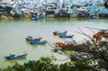 Colorful fishing boats in Vietnam, next to the fishing village Royalty Free Stock Photo