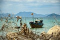 Colorful fishing boats in Vietnam, next to the fishing village Royalty Free Stock Photo