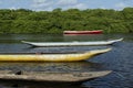 Colorful fishing canoes docked in the Jaguaripe river